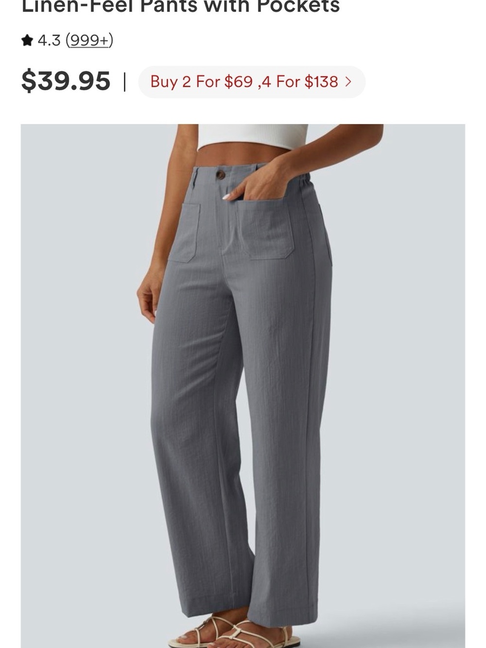 HALARA Linen-Feel Wide Leg Pants in Gray